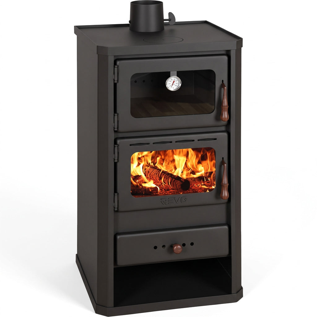 Wood stove REVO 12 kW – Integrated oven – Top outlet