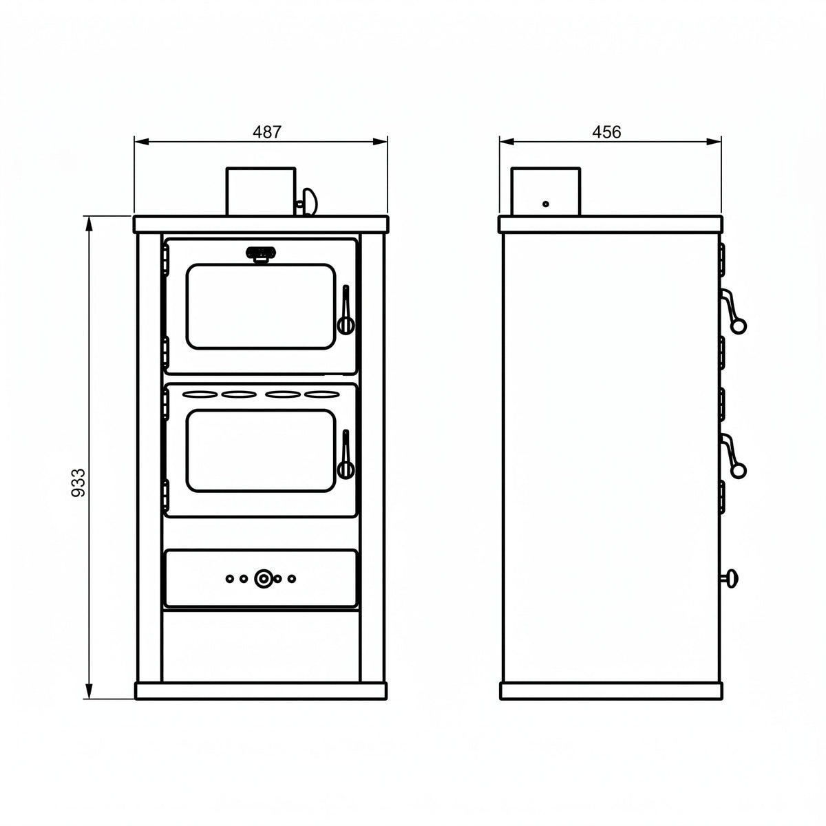 Wood stove REVO 12 kW – Integrated oven – Top outlet