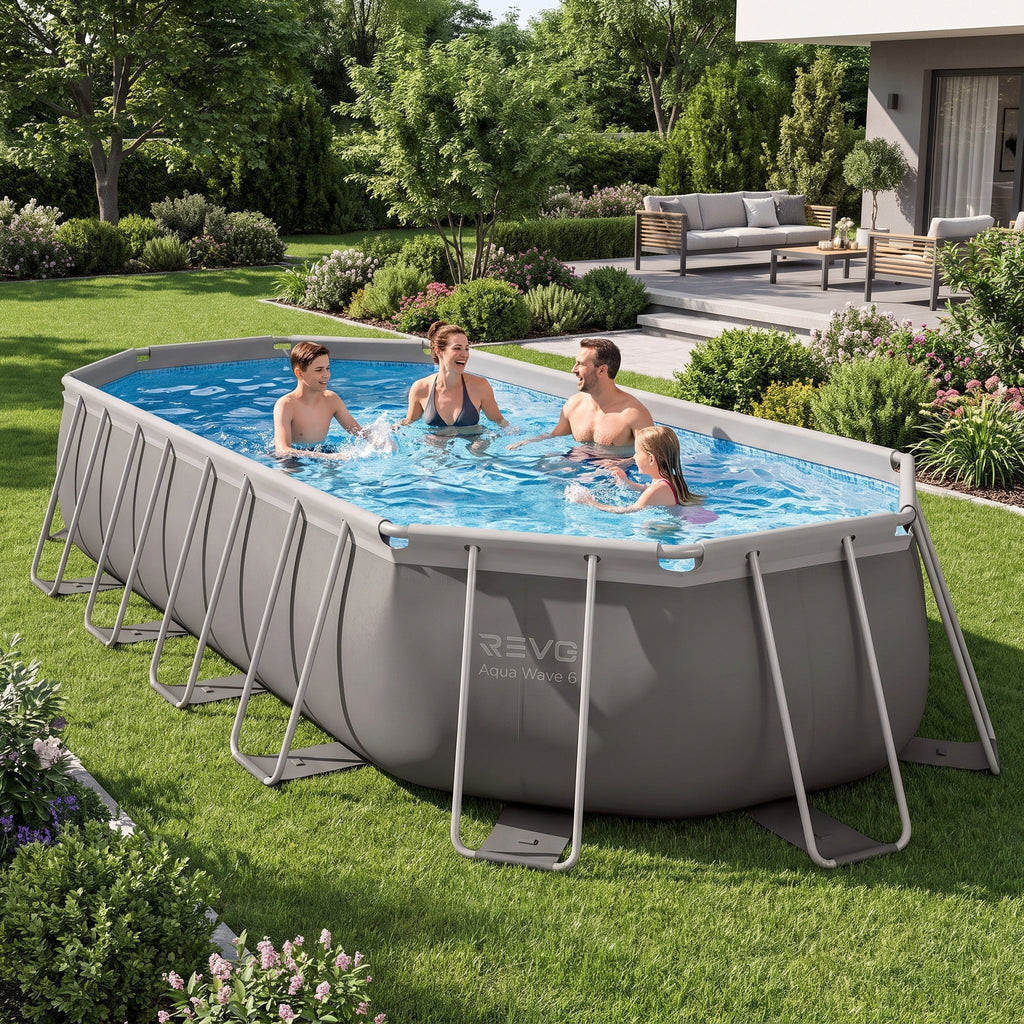 Piscine hors-sol ovale REVO Aqua Wave 6 – 610 × 305 × 122 cm – 18 202 L – Filtration 4 400 L/h – Échelle et bâche incluses