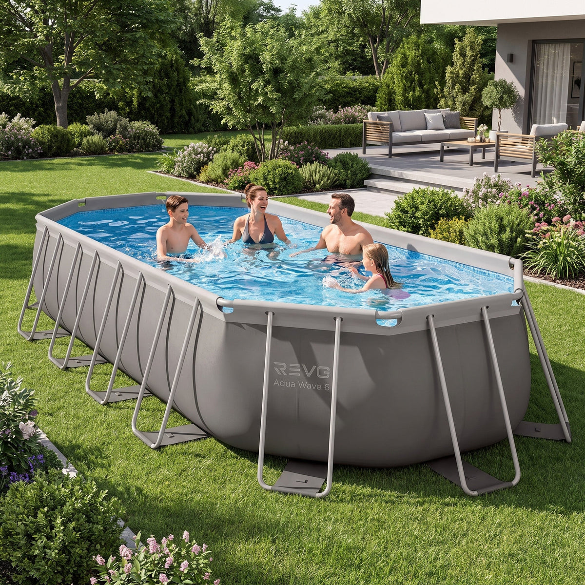 Piscine hors-sol ovale REVO Aqua Wave 6 – 610 × 305 × 122 cm – 18 202 L – Filtration 4 400 L/h – Échelle et bâche incluses