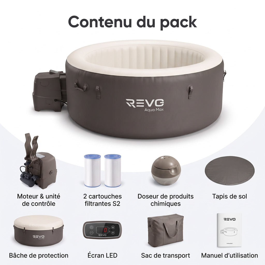 Spa gonflable REVO Aqua Max – 8 places – 170 jets – Chauffage 40°C