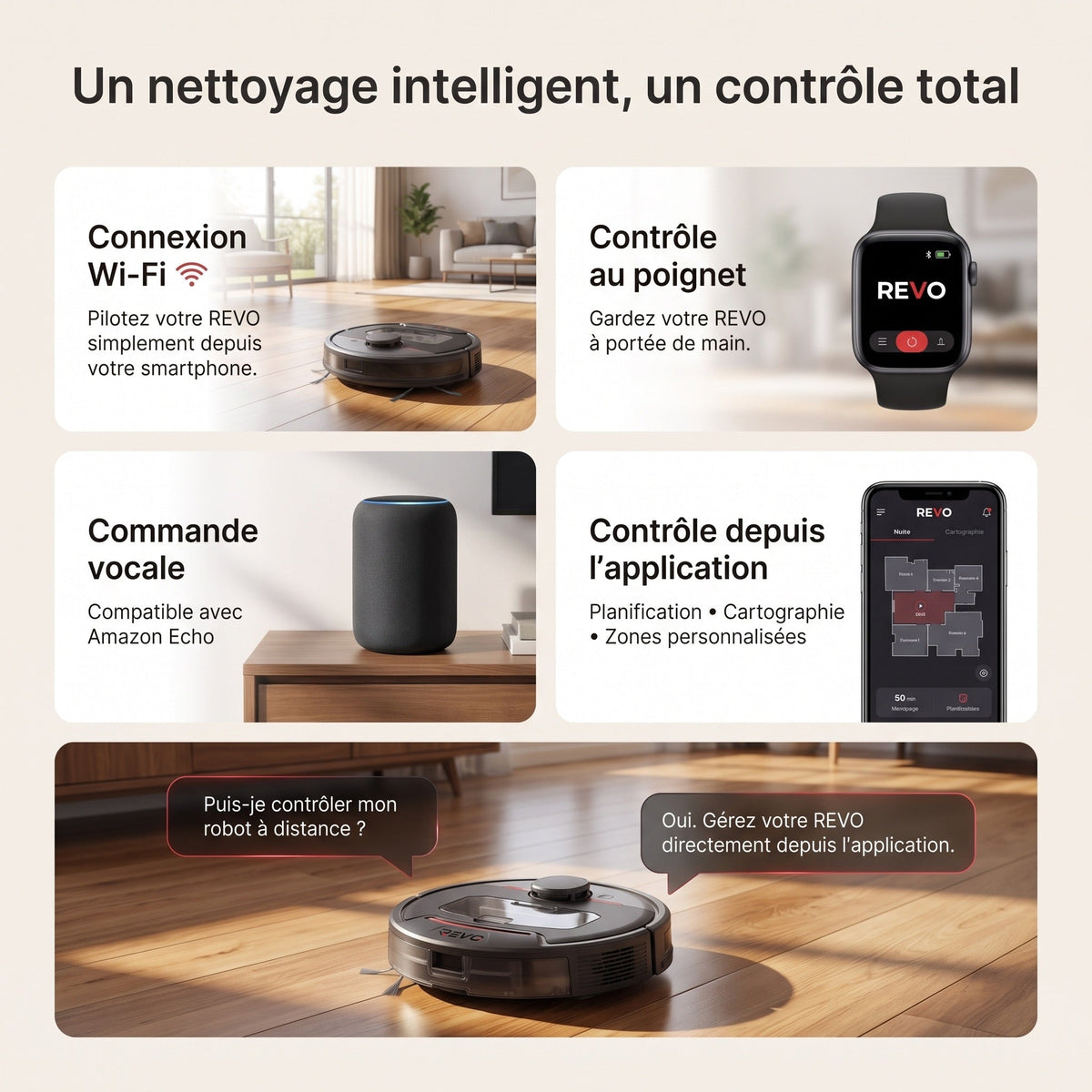 Robot Aspirateur REVO Vector 5 – Laveur 3-en-1 5 000 Pa avec navigation intelligente et contrôle connecté