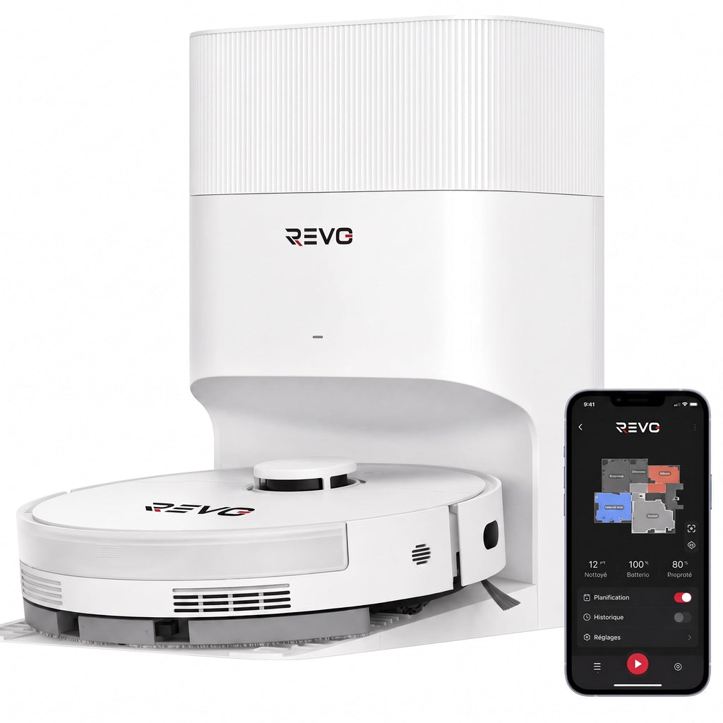 Robot aspirateur laveur REVO Vortex 13 – 13 000 Pa avec station auto-vidage et navigation laser