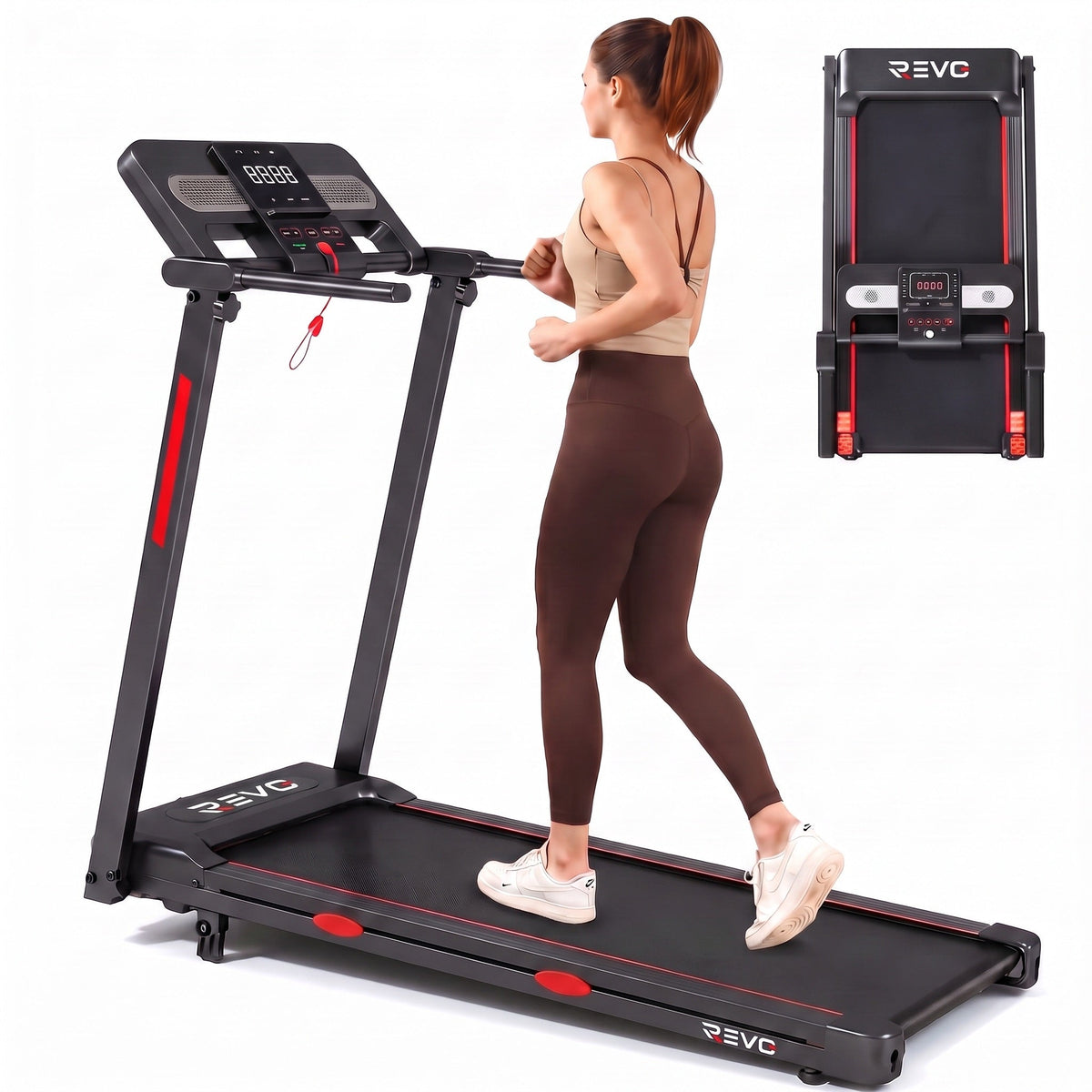 Tapis de course pliable REVO Vita – Moteur 3,0 CV – Vitesse 1 à 14 km/h – Charge 150 kg – Bluetooth