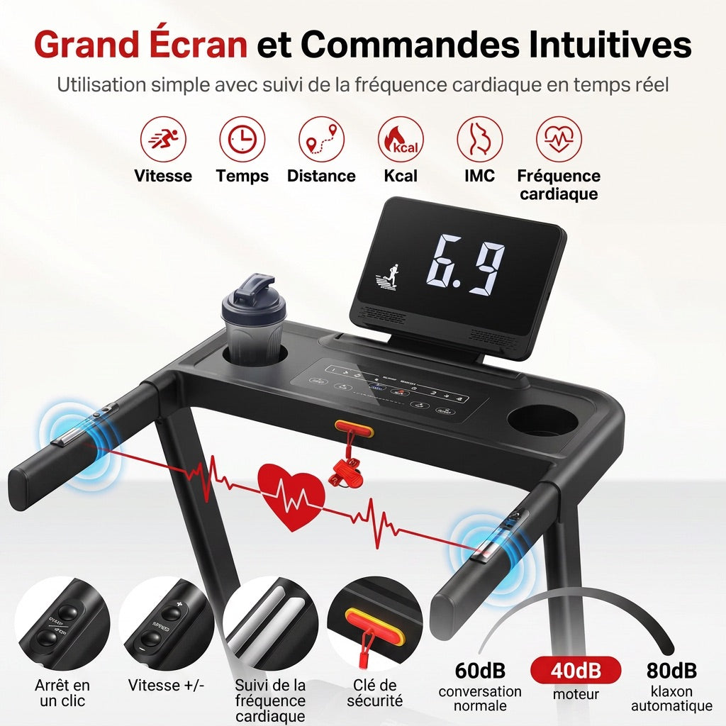 REVO SafeWalk 3 - Treadmill 3.0 HP - 0.8 to 8.5 km/h - Handrails & Heart Rate Monitor