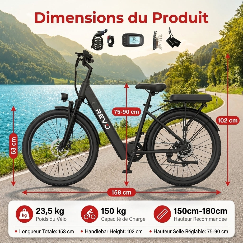 Electric Bicycle REVO Horizon 24 – 250 W – Range up to 40 km – Battery 36 V 10 Ah – 7 Speeds