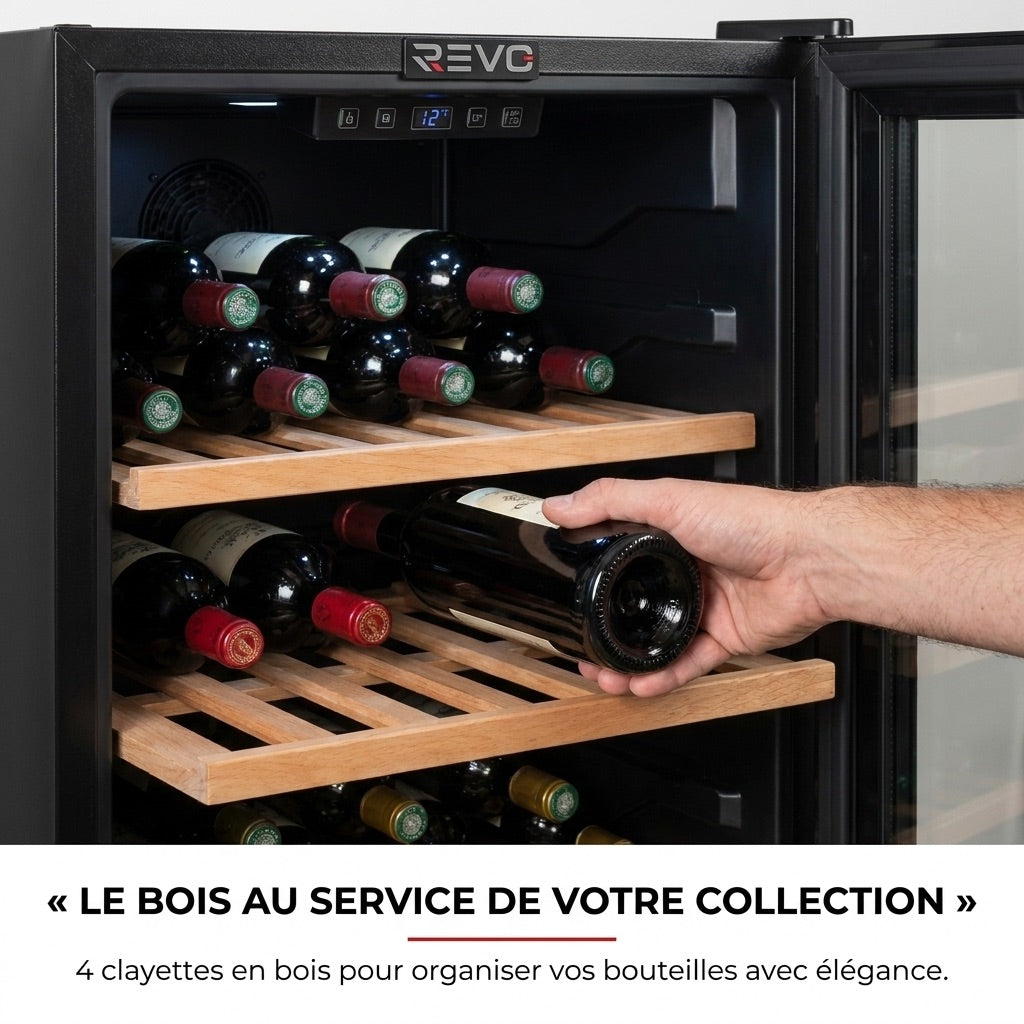 REVO Héritage - Cave à vin de vieillissement - 116 bouteilles - 213 L - 4 clayettes en bois - Température réglable