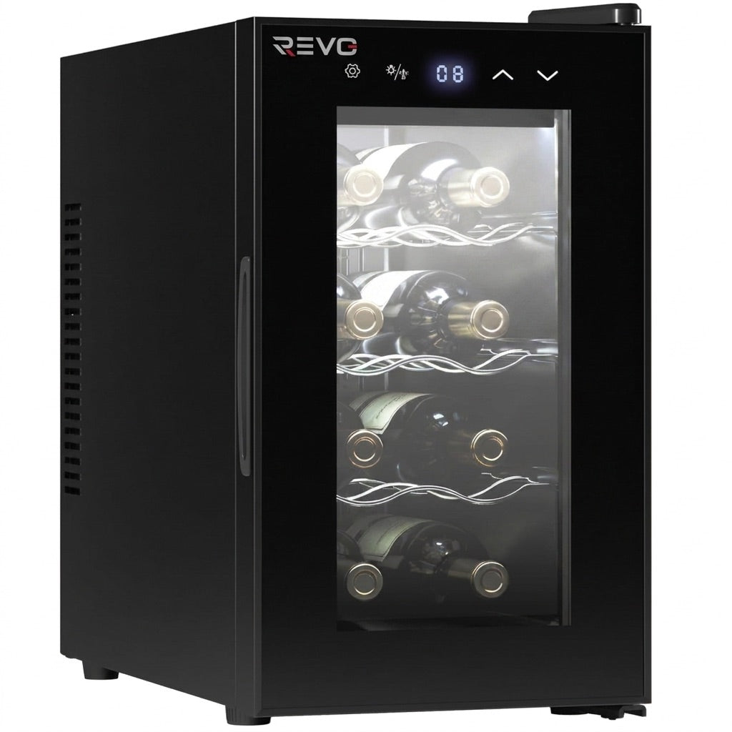 Cave à vin REVO Origine – 8 bouteilles – 21 L – Température réglable de 8 à 18 °C – Commande tactile – 35 dB