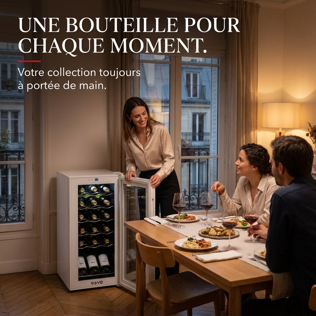 Cave à vin REVO Réserve 18 – 18 bouteilles – 50 L – Refroidissement par compresseur – 43 dB – Commande tactile
