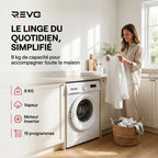 Lave-linge frontal REVO Élégance 8 – Machine à laver 8 kg – Classe A – 1400 tr/min – 15 programmes, vapeur et format slim