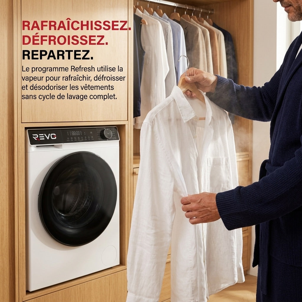 Lave-linge à hublot REVO Majesta 13 – Lave-linge 13 kg – Classe A – 1400 tr/min – 15 programmes – Vapeur et connecté