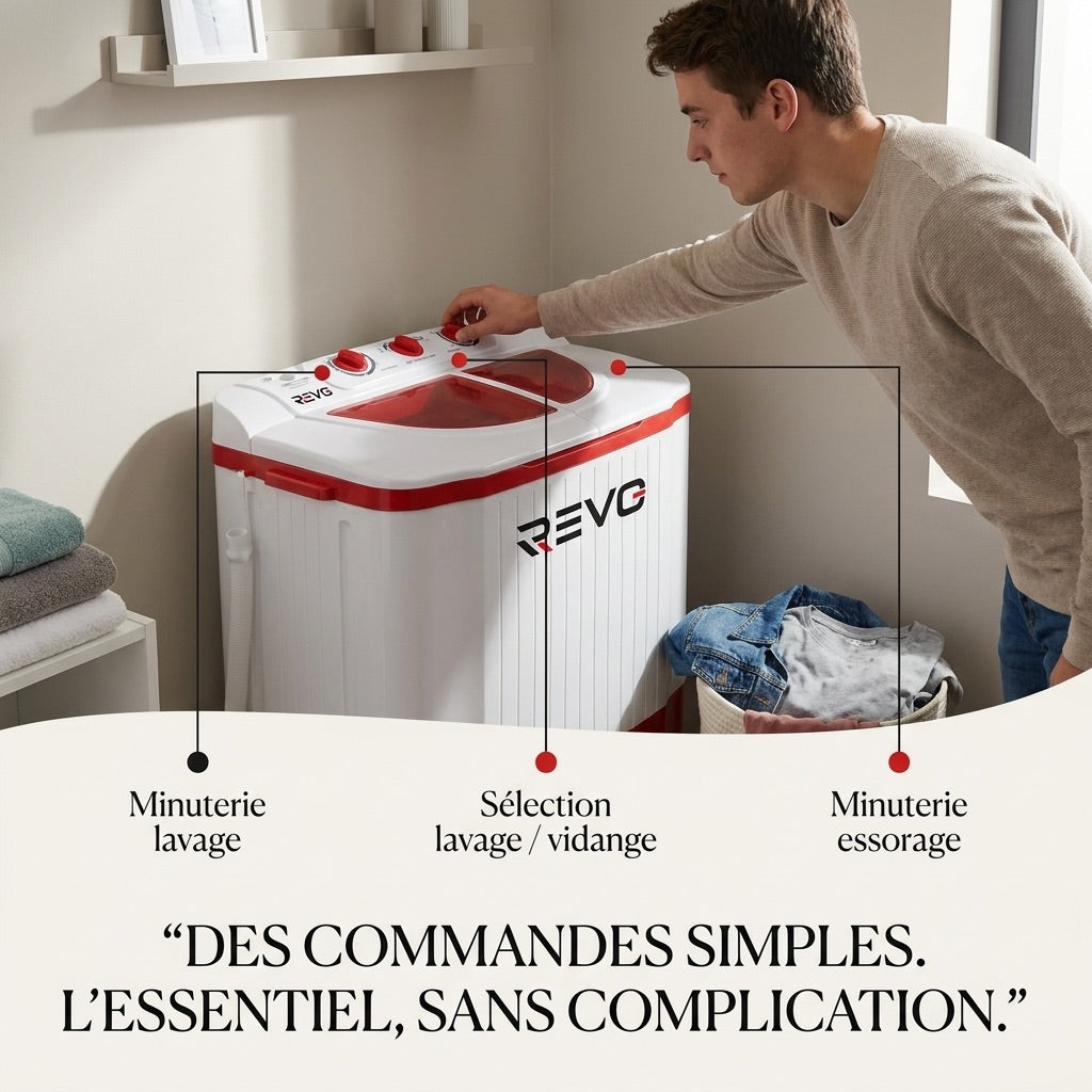 Mini Washing Machine REVO Nomad 4.5 – Portable Washing Machine 4.5 kg – Spin Dryer 3.5 kg – 2 Compartments – 1320 rpm
