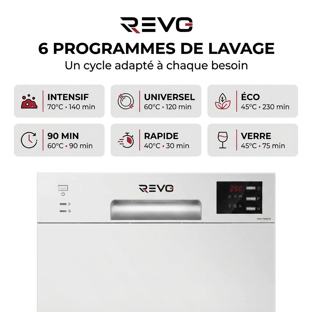 Compact Dishwasher REVO Compacta 6 – 6 Place Settings – 6 Programs – 47 dB – 30 min Quick Cycle – White