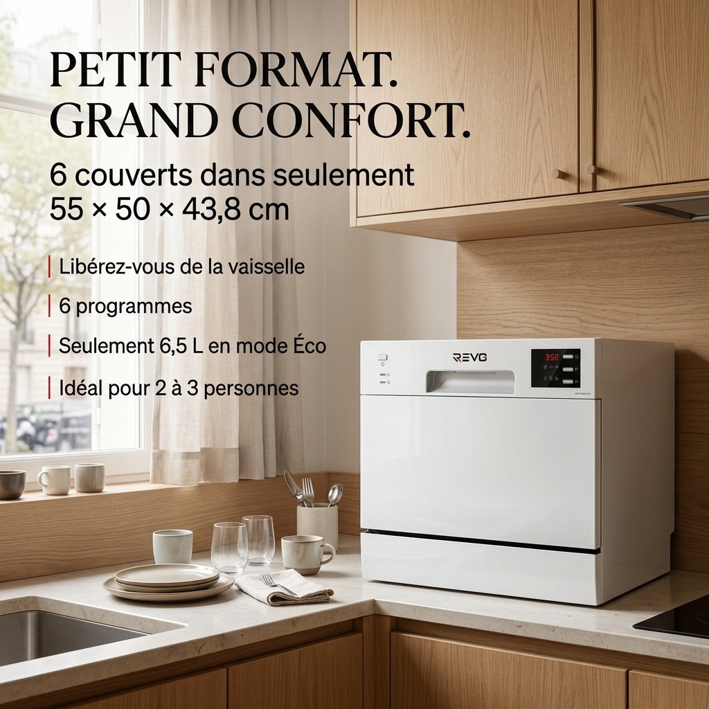 Compact Dishwasher REVO Compacta 6 – 6 Place Settings – 6 Programs – 47 dB – 30 min Quick Cycle – White