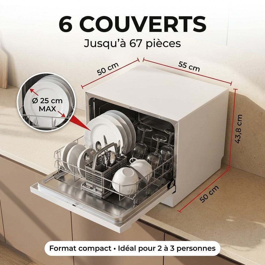 Compact Dishwasher REVO Compacta 6 – 6 Place Settings – 6 Programs – 47 dB – 30 min Quick Cycle – White