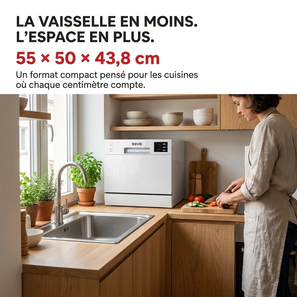 Compact Dishwasher REVO Compacta 6 – 6 Place Settings – 6 Programs – 47 dB – 30 min Quick Cycle – White