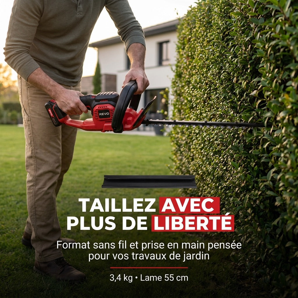 Cordless Hedge Trimmer REVO Silex 55 – 18 V – 55 cm Blade – Cuts up to 19 mm – Up to 75 min Runtime