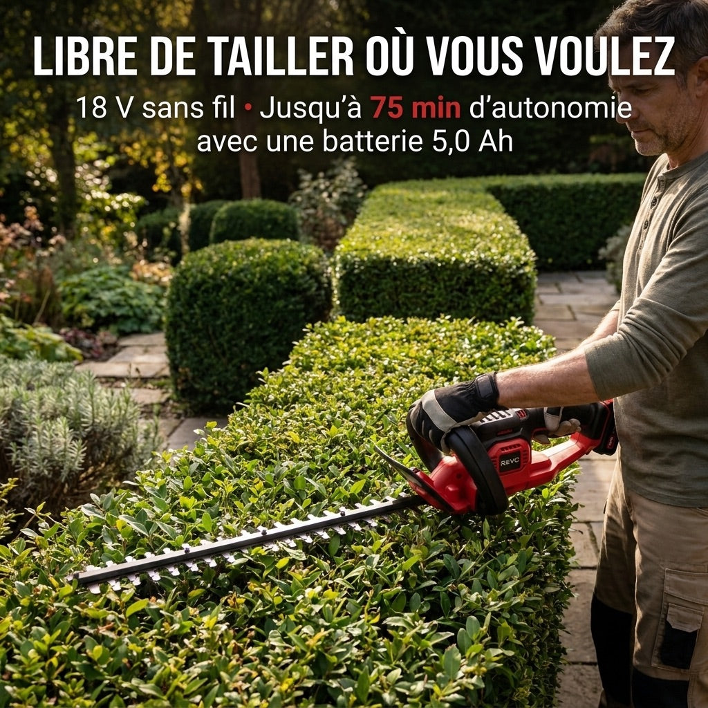 Cordless Hedge Trimmer REVO Silex 55 – 18 V – 55 cm Blade – Cuts up to 19 mm – Up to 75 min Runtime