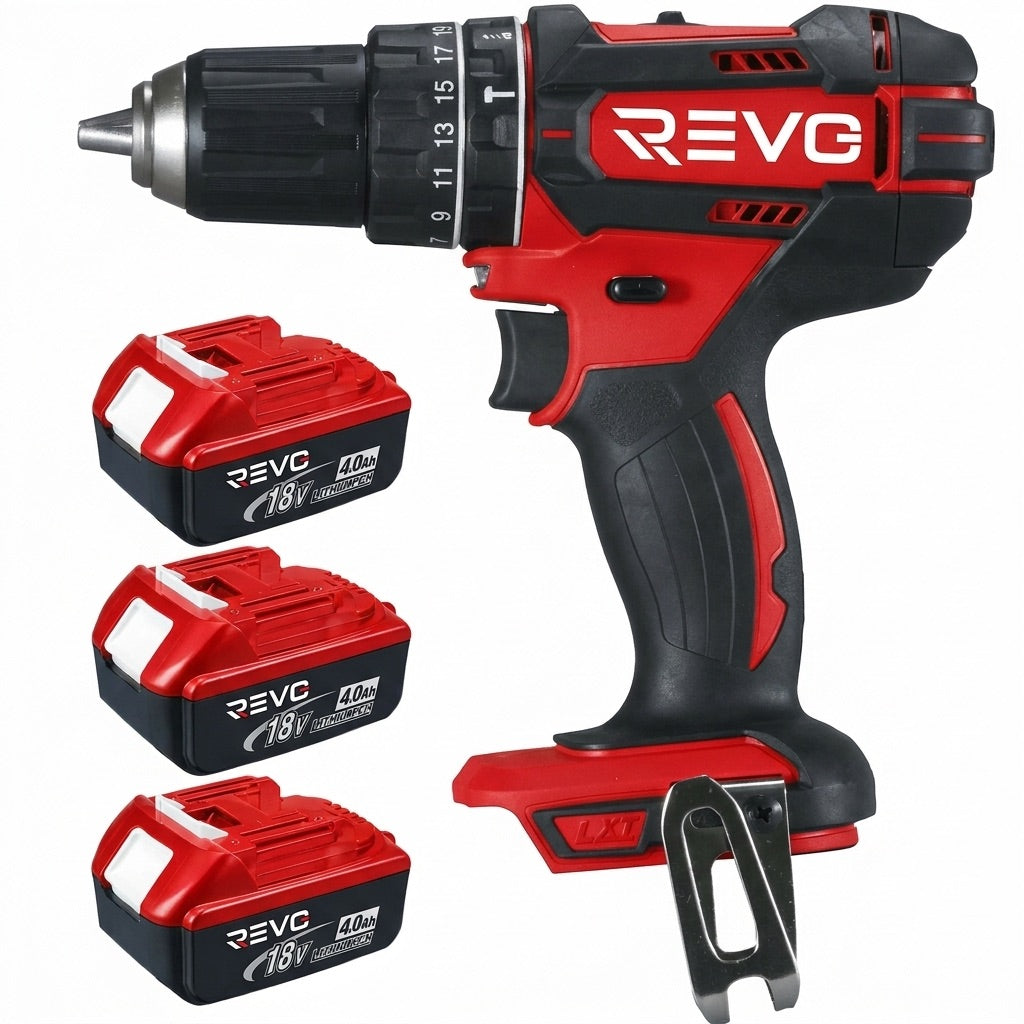 REVO Torq 62 Cordless Hammer Drill – 18V – 62Nm – 3 x 4.0Ah Batteries – 2 Speed