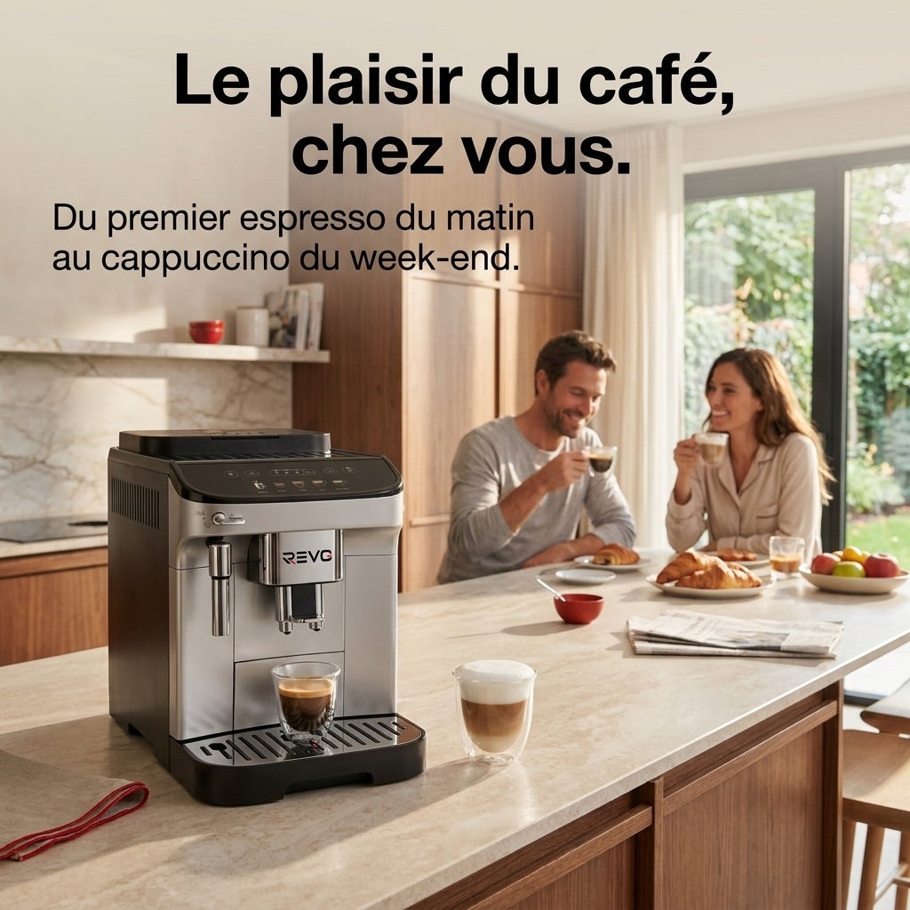 REVO Barista Grain Coffee Machine – 1450W Automatic Espresso Machine – 5 Drinks – Integrated Grinder – Steam Nozzle – 1.8L