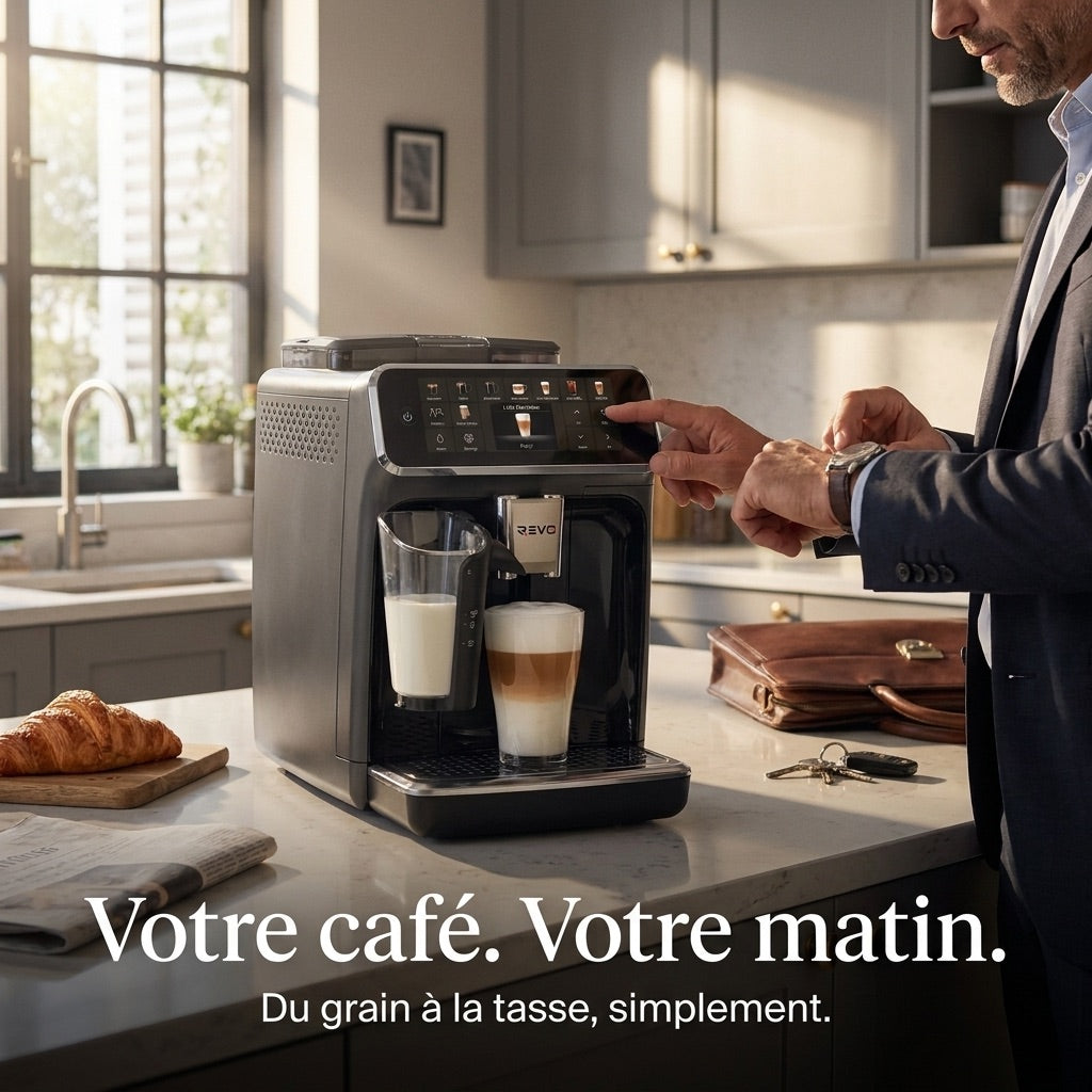 REVO Prestigio Bean-to-Cup Coffee Machine – Automatic Grinder Espresso 1500W – 20 Hot & Iced Beverages – Milk Carafe – 4 Profiles – 1.8L