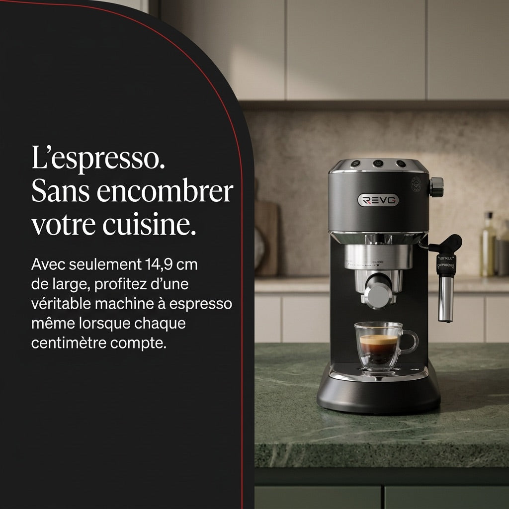 REVO Velora Espresso Machine - 15 Bar - 1350 W - Steam Nozzle - Ground Coffee & ESE Pods - 1 L Tank