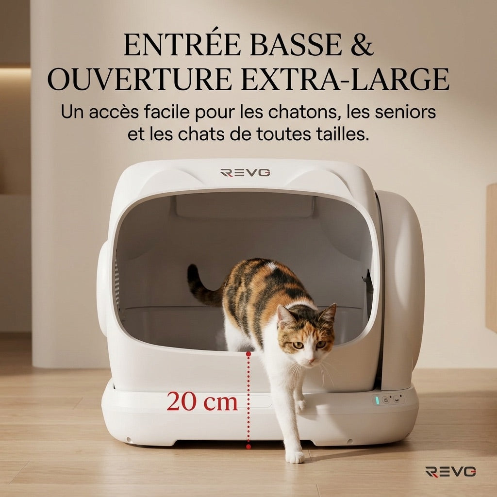 Litière autonettoyante pour chats REVO Felixa 106 – 106 L – Contrôle par application – Jusqu’à 15 kg