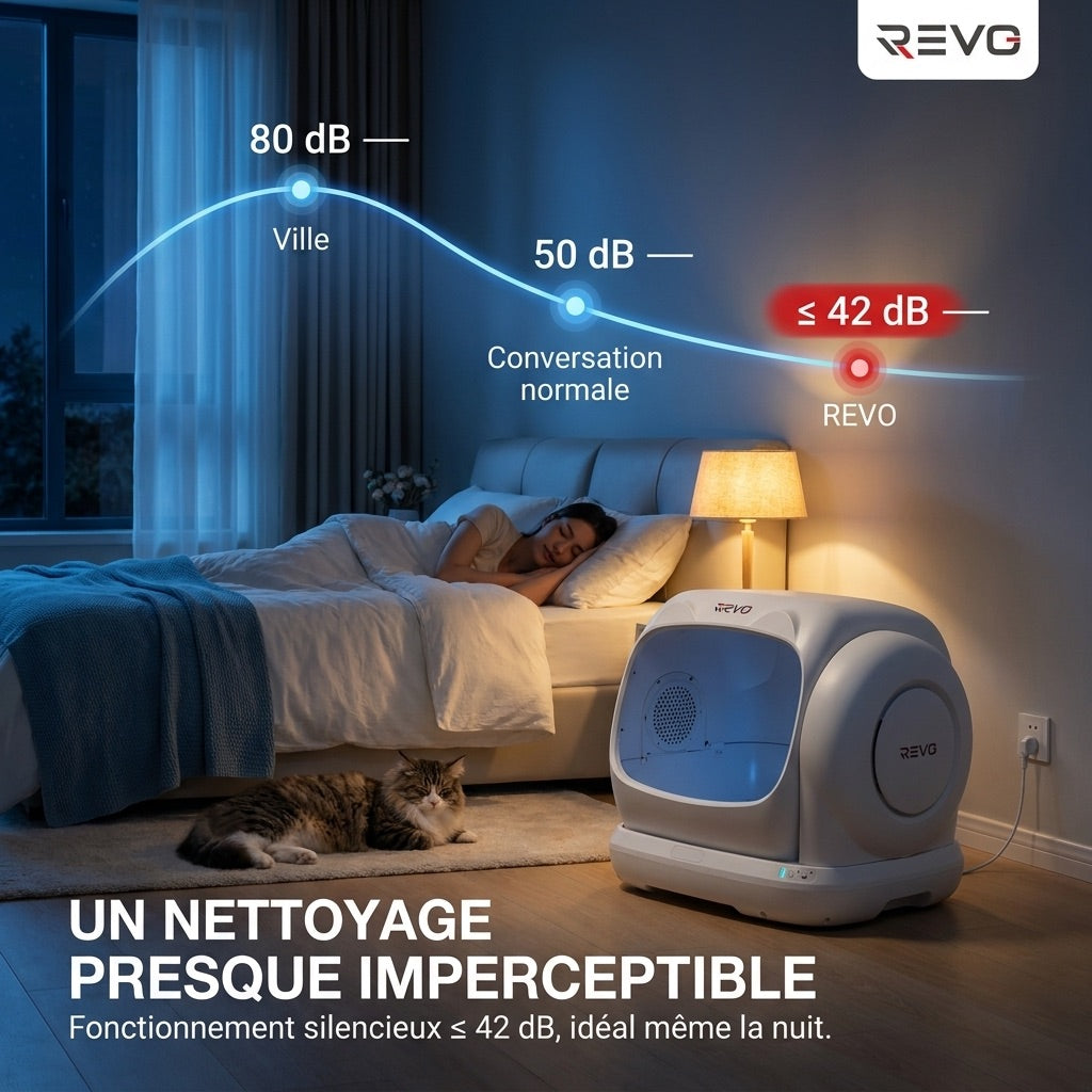 Litière autonettoyante pour chats REVO Felixa 106 – 106 L – Contrôle par application – Jusqu’à 15 kg