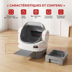 Litière autonettoyante pour chats REVO Selya 12 – Bac 12 L – Application – 6 capteurs de sécurité – Conception XXL ouverte