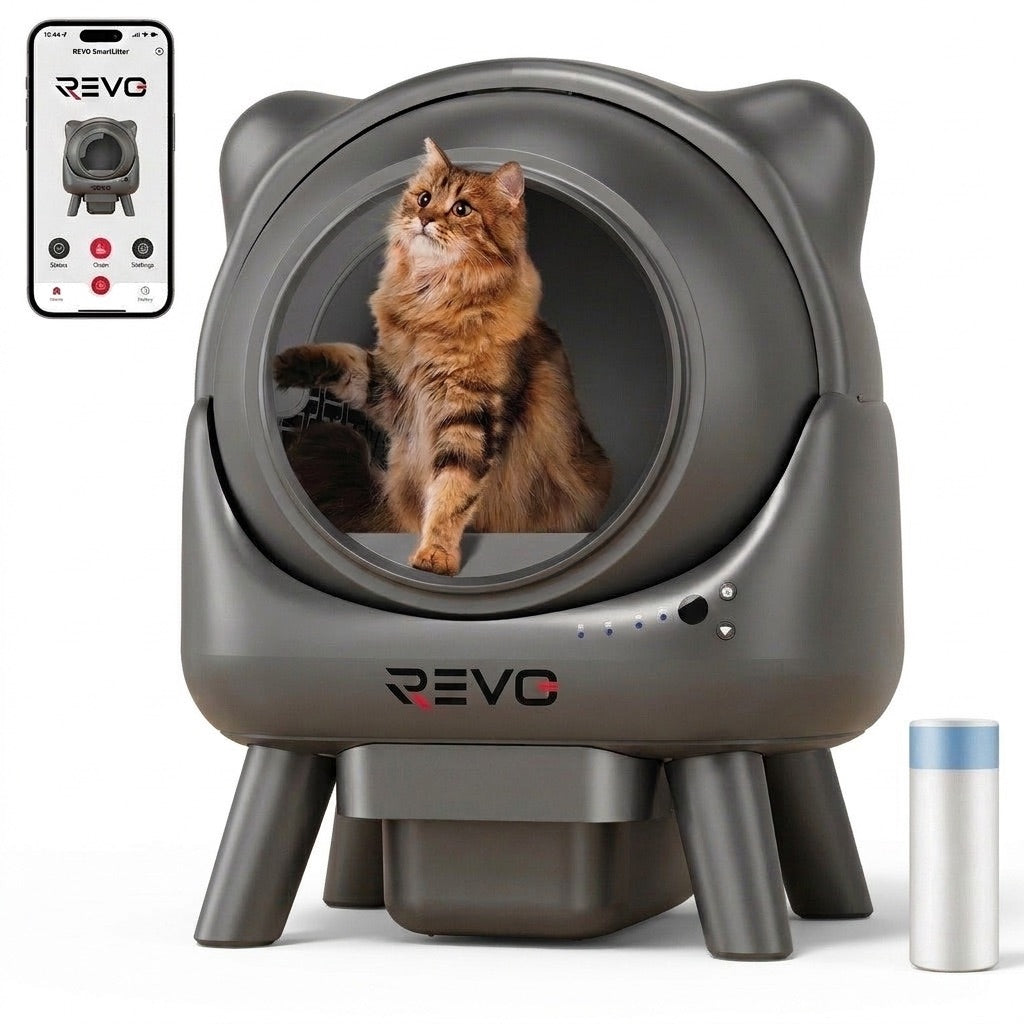 Litière autonettoyante pour chats REVO Nuvia 88 – Capacité 80 + 8 L – Application, sécurité 10 niveaux et élimination des odeurs