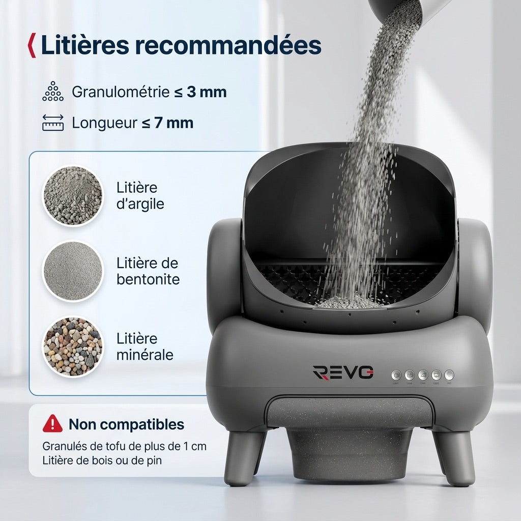 Litière autonettoyante pour chats REVO Serenis 14 – Conception ouverte, bac à déchets 11,23 L, application Wi-Fi & 9 capteurs de sécurité