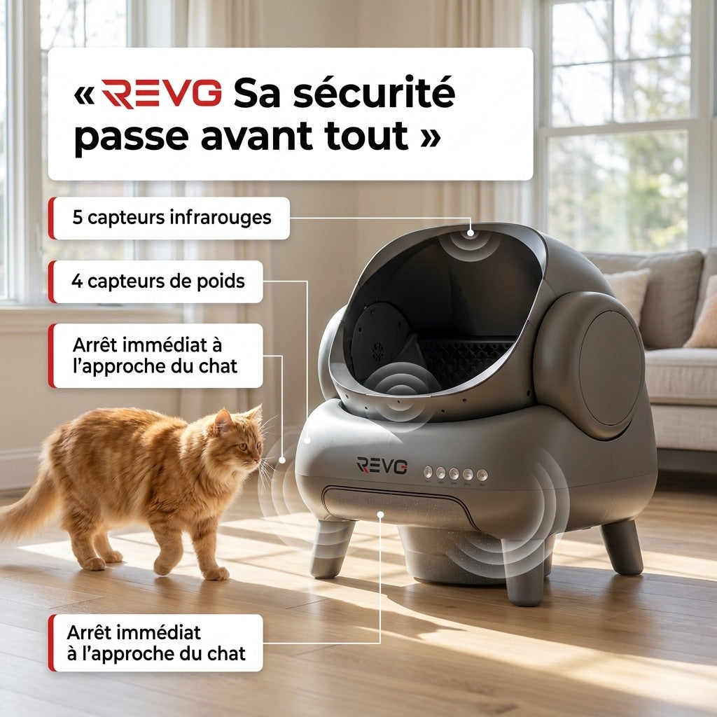 Litière autonettoyante pour chats REVO Serenis 14 – Conception ouverte, bac à déchets 11,23 L, application Wi-Fi & 9 capteurs de sécurité