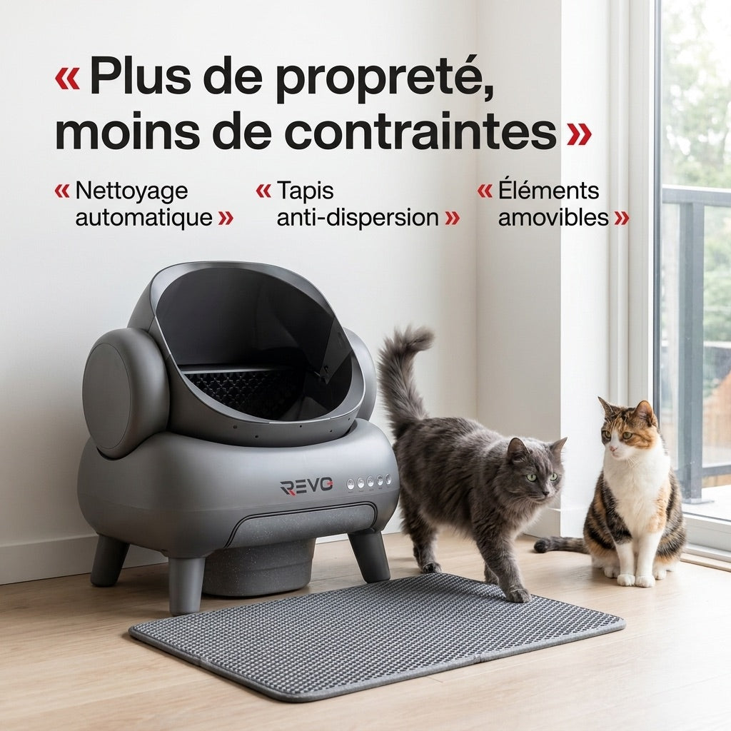 Litière autonettoyante pour chats REVO Serenis 14 – Conception ouverte, bac à déchets 11,23 L, application Wi-Fi & 9 capteurs de sécurité