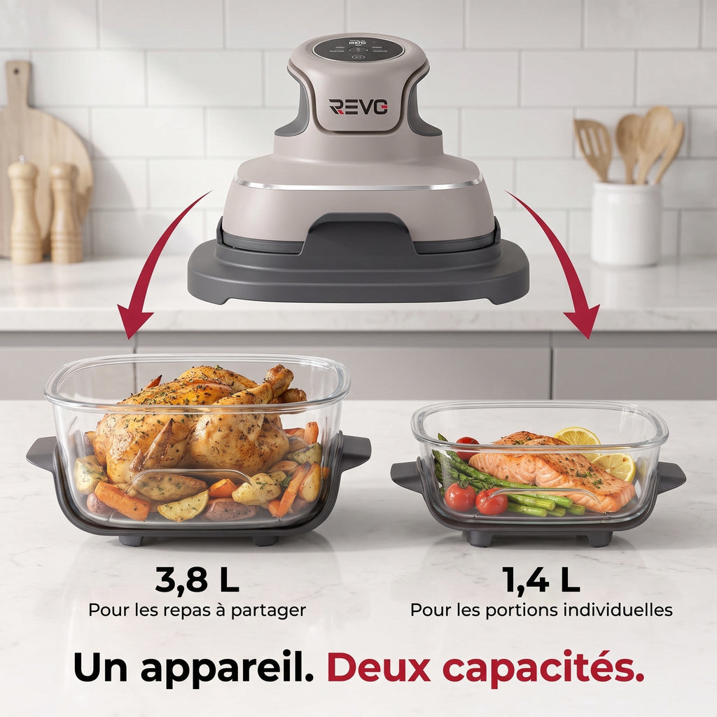 Air Fryer REVO Nomad 38 – Friteuse sans huile portable 4-en-1 – 1 700 W – Récipients en verre 3,8 L & 1,4 L