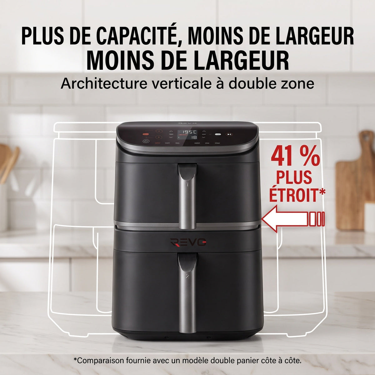 Air Fryer REVO DuoChef 10 – 10,8 L – Double zone verticale – 3 niveaux de cuisson – 6-en-1 – 2 630 W