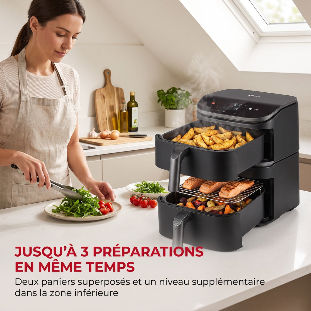 Air Fryer REVO DuoChef 10 – 10,8 L – Double zone verticale – 3 niveaux de cuisson – 6-en-1 – 2 630 W