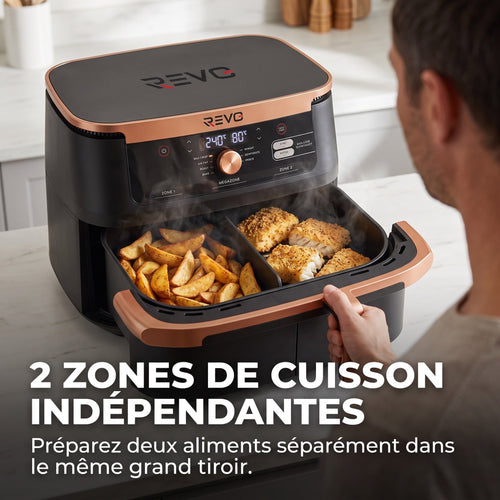 Friteuse à air chaud REVO Majora 10 – 10,4 L – 2 zones de cuisson – 7 fonctions – 2 470 W – 240 °C