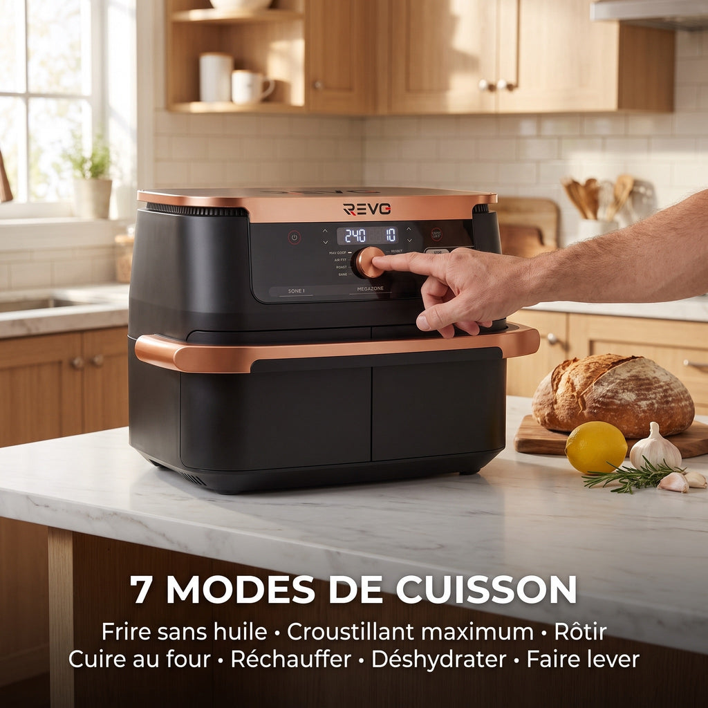 Friteuse à air chaud REVO Majora 10 – 10,4 L – 2 zones de cuisson – 7 fonctions – 2 470 W – 240 °C