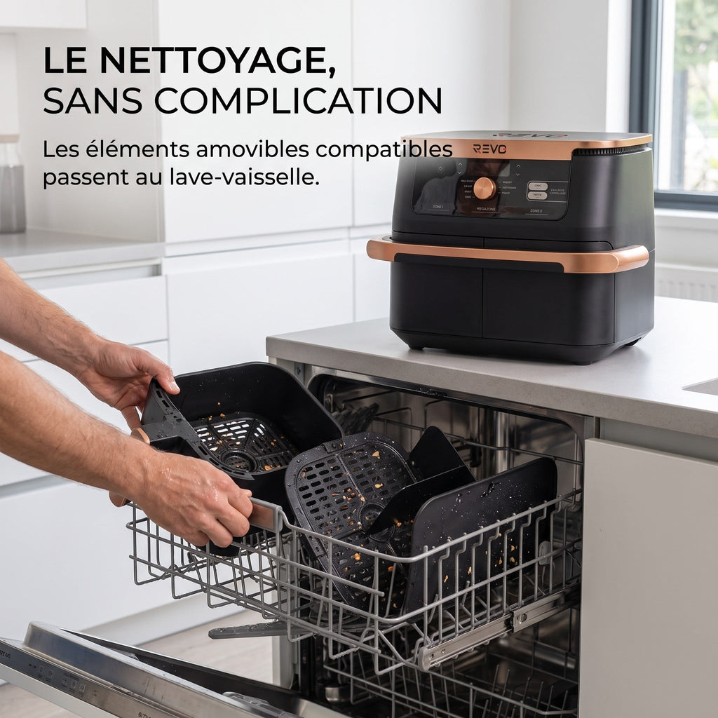 Friteuse à air chaud REVO Majora 10 – 10,4 L – 2 zones de cuisson – 7 fonctions – 2 470 W – 240 °C
