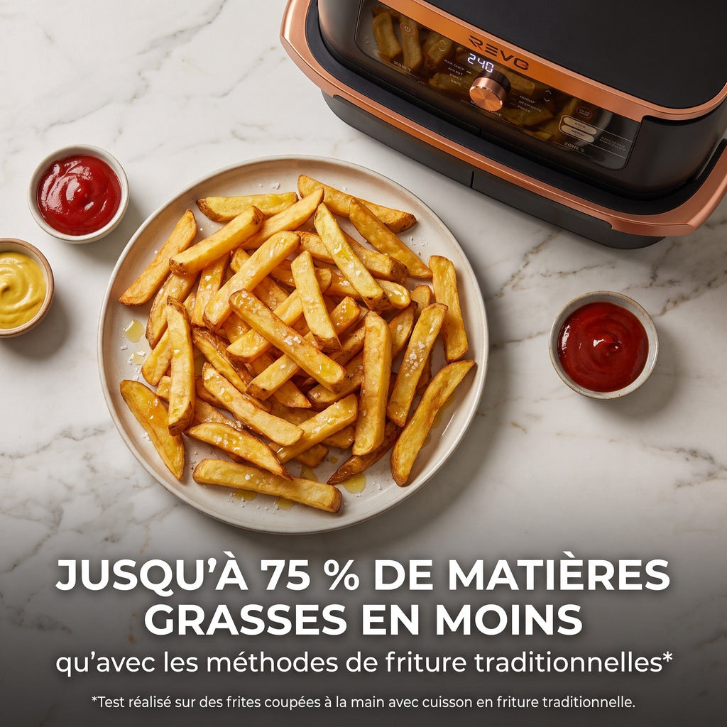 Friteuse à air chaud REVO Majora 10 – 10,4 L – 2 zones de cuisson – 7 fonctions – 2 470 W – 240 °C