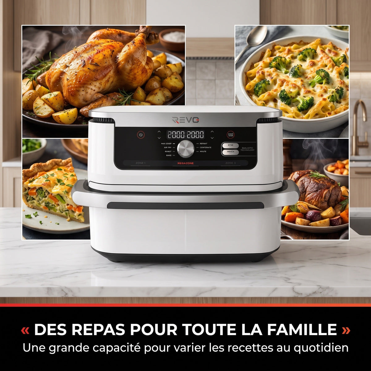 Friteuse à air chaud REVO Astoria 10 – 10,4 L – 2 zones de cuisson – 7 modes – 2 470 W