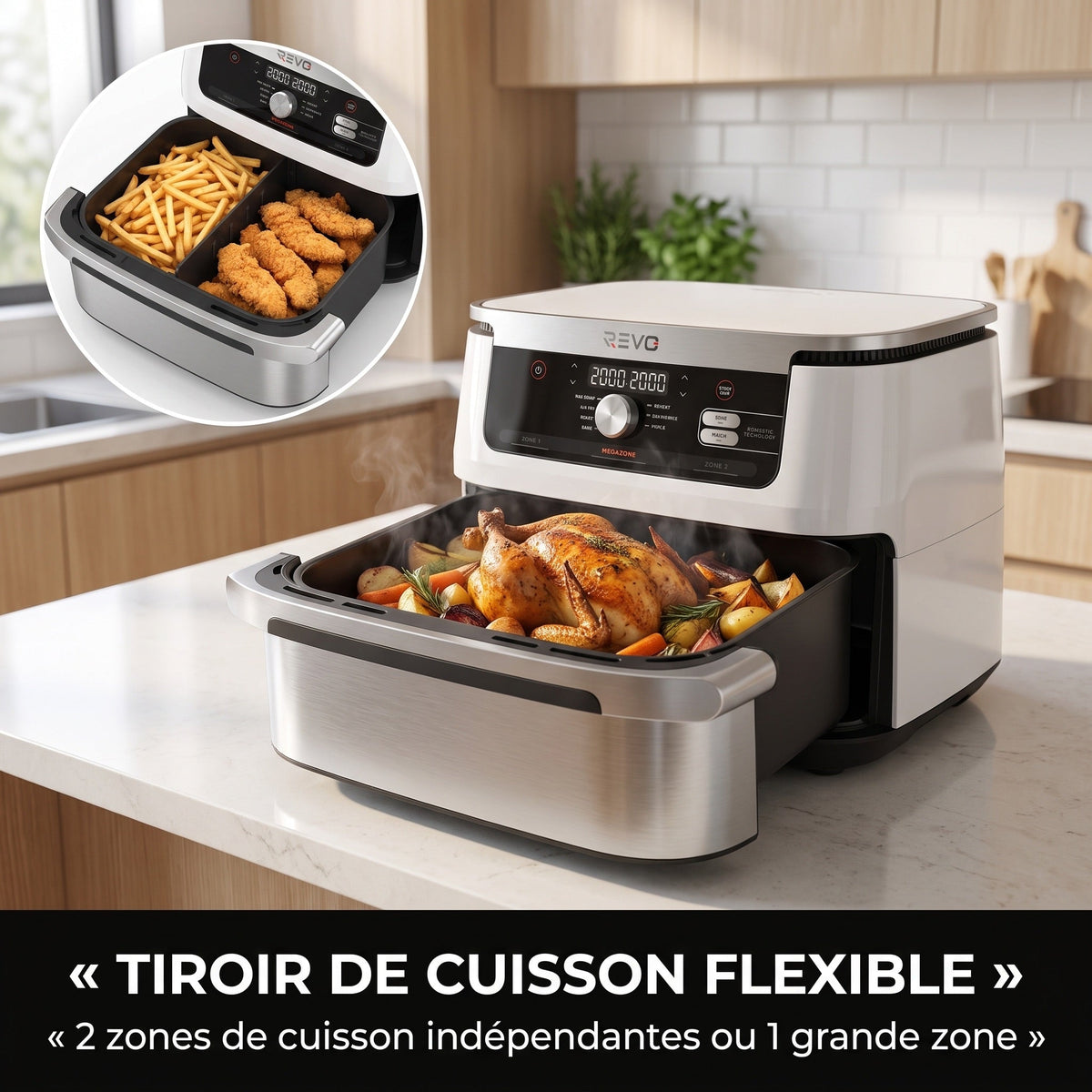Friteuse à air chaud REVO Astoria 10 – 10,4 L – 2 zones de cuisson – 7 modes – 2 470 W