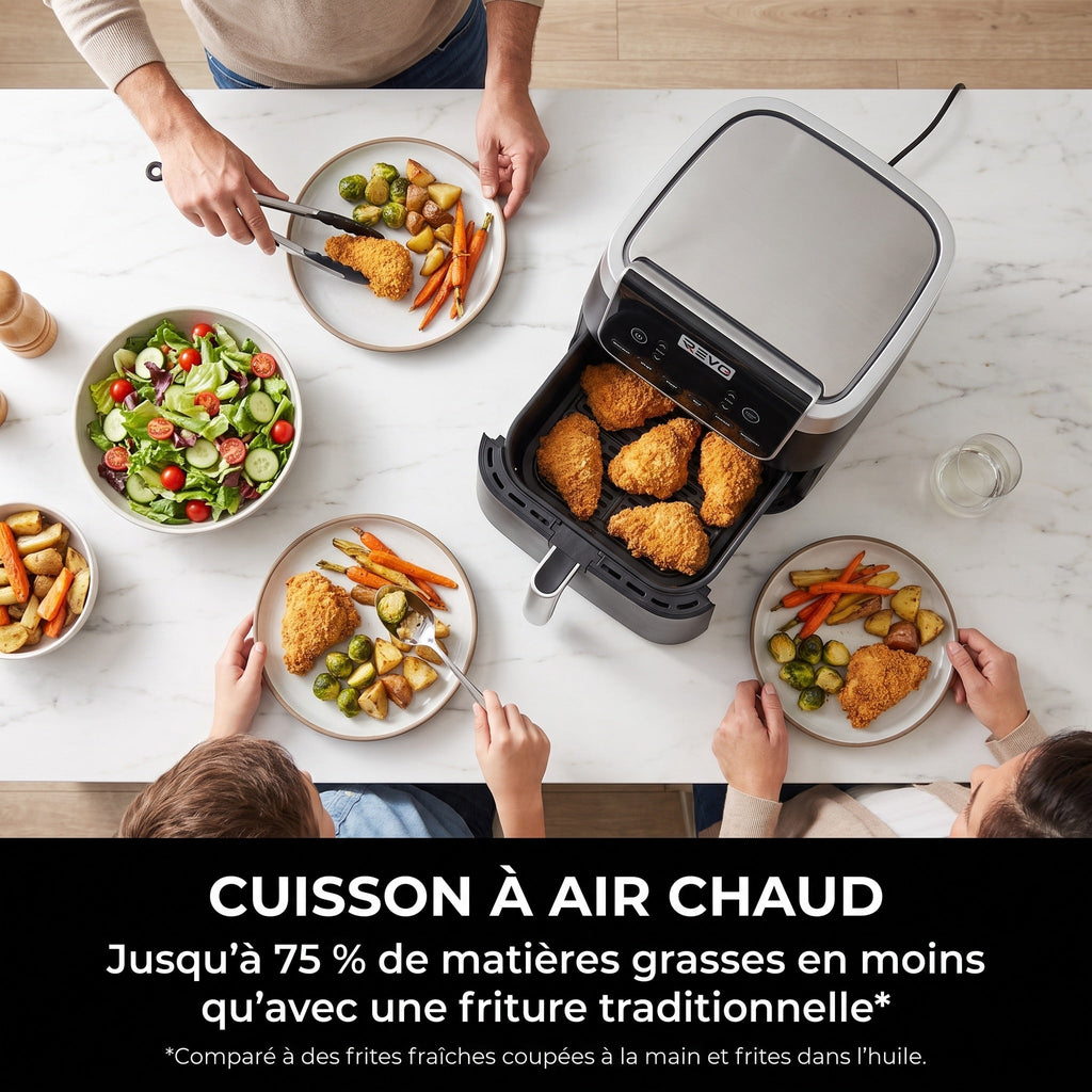 Friteuse à air chaud REVO Crispéo 6 – 2 000 W – Capacité 6,2 L – 6 fonctions de cuisson – Température réglable jusqu’à 180 °C