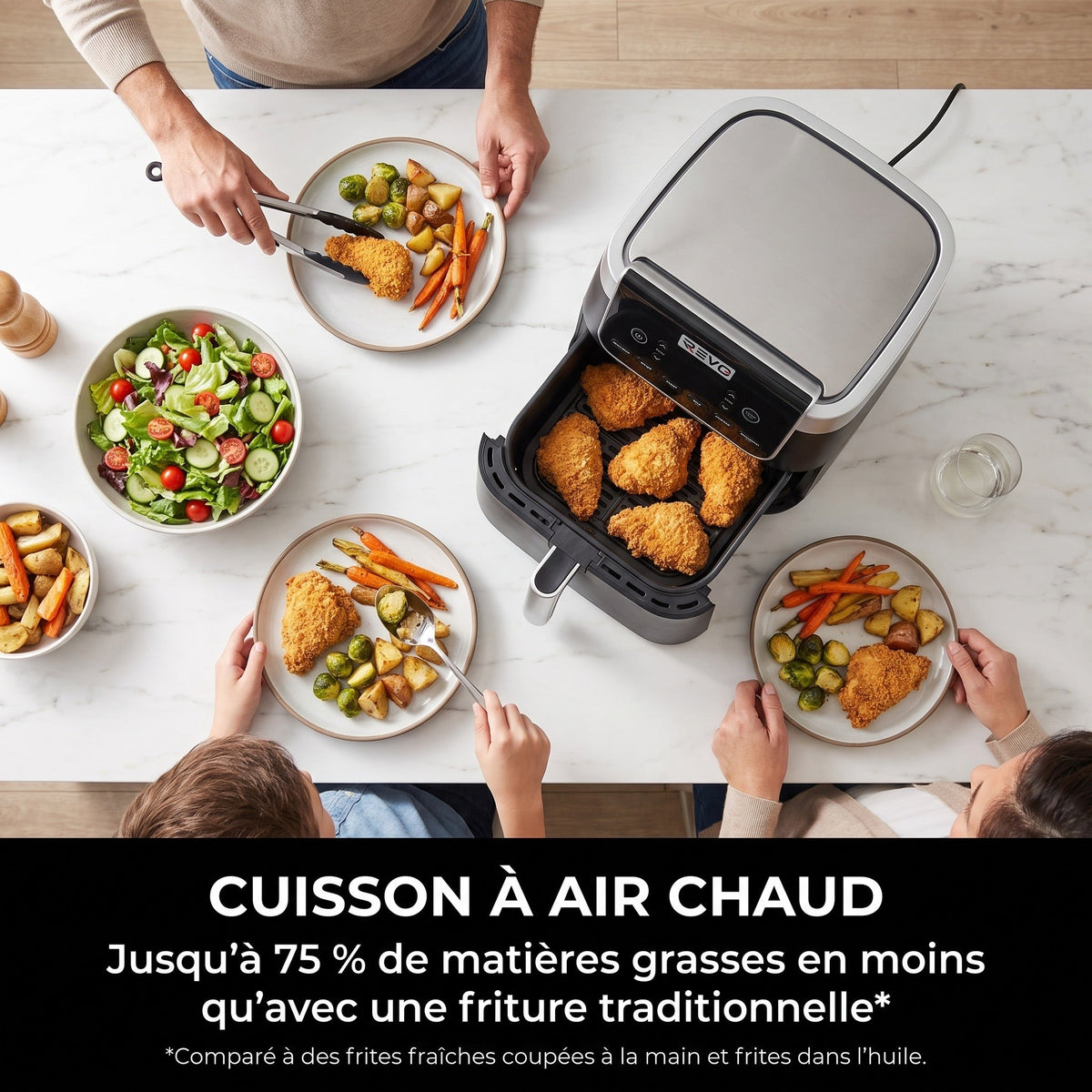 Friteuse à air chaud REVO Crispéo 6 – 2 000 W – Capacité 6,2 L – 6 fonctions de cuisson – Température réglable jusqu’à 180 °C