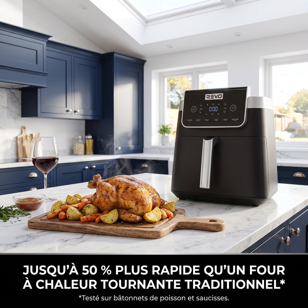 Friteuse à air chaud REVO Crispéo 6 – 2 000 W – Capacité 6,2 L – 6 fonctions de cuisson – Température réglable jusqu’à 180 °C