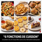 Friteuse à air chaud REVO Crispéo 6 – 2 000 W – Capacité 6,2 L – 6 fonctions de cuisson – Température réglable jusqu’à 180 °C