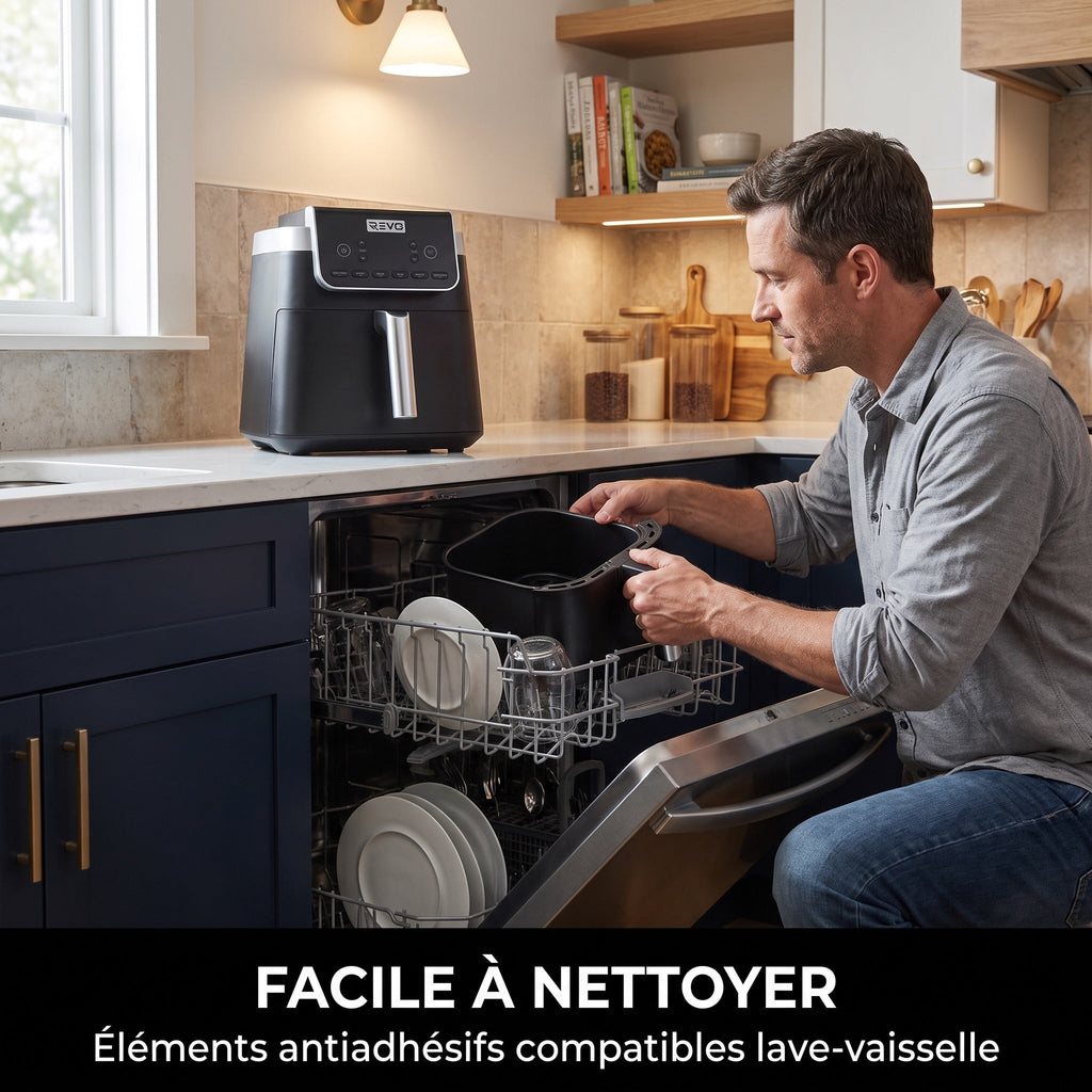 Friteuse à air chaud REVO Crispéo 6 – 2 000 W – Capacité 6,2 L – 6 fonctions de cuisson – Température réglable jusqu’à 180 °C