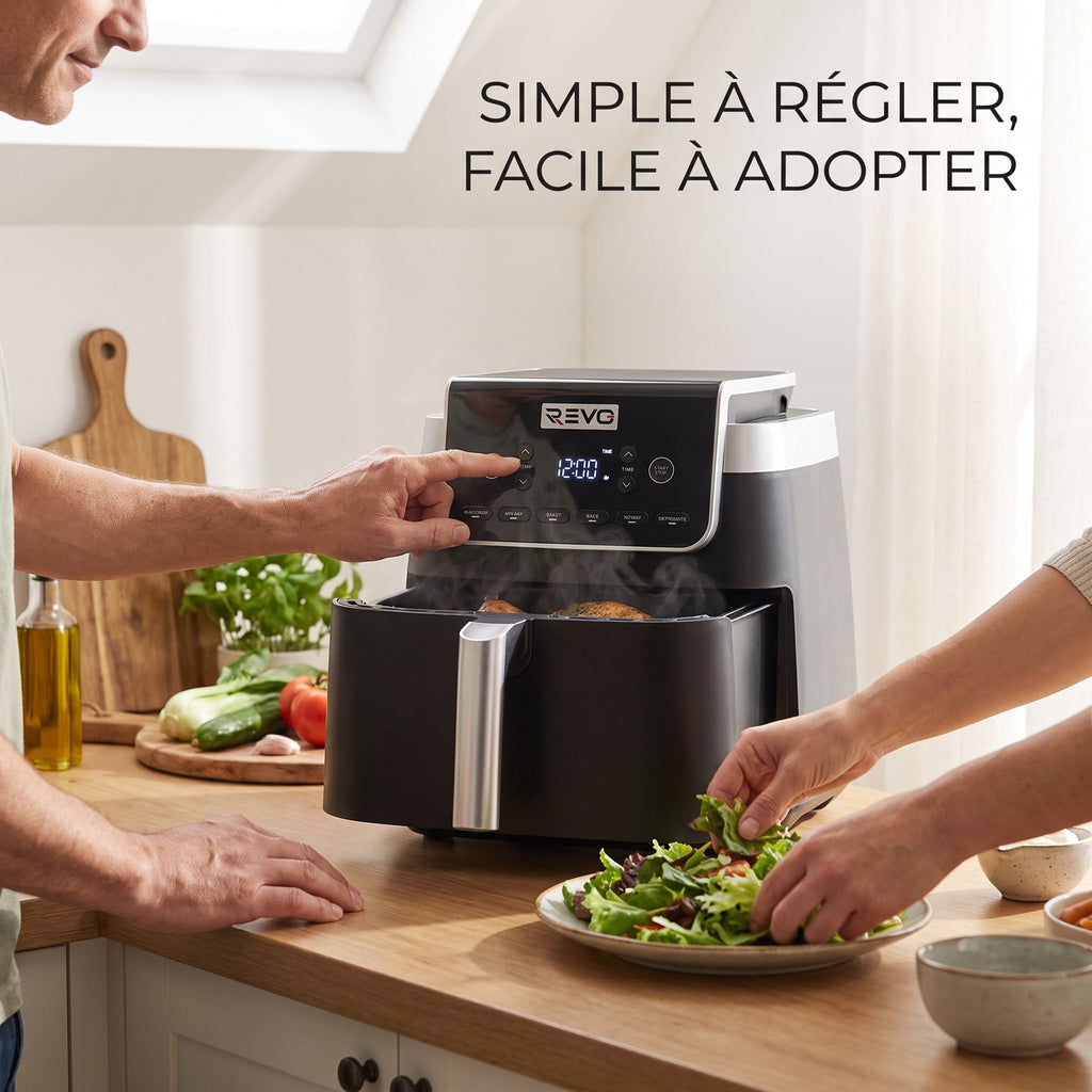 Friteuse à air chaud REVO Crispéo 6 – 2 000 W – Capacité 6,2 L – 6 fonctions de cuisson – Température réglable jusqu’à 180 °C