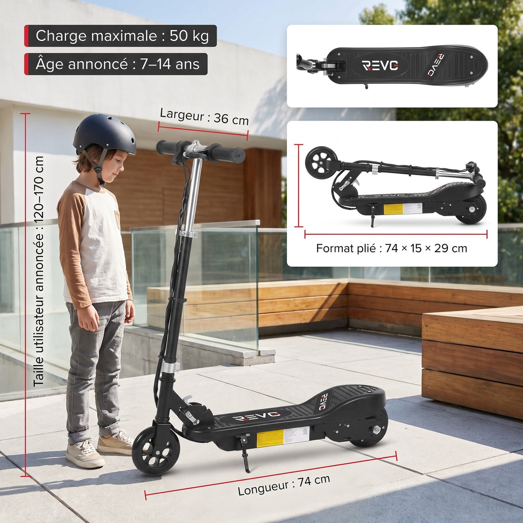 Trottinette électrique enfant REVO KidVolt 12 – 120 W – Jusqu’à 12 km/h – Autonomie 8 à 10 km – Pliable & réglable