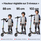 Trottinette électrique pour enfant REVO MiniPulse 16 – 6 à 12 ans – 5/10/16 km/h – Autonomie 9 km – Double suspension – Bluetooth et LED